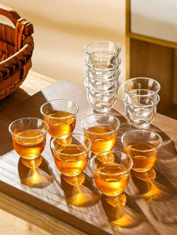 6pcs/8pcs/12pcs, 2.3oz Glass Teacups - Scratch-Resistant, Insulated, Round Glassware, Suitable For Tea, Sake, Espresso - Multipurpose, Dishwasher Safe Transparent Cups With Smooth Surface Design
