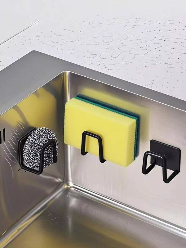 1/2pcs Stainless Steel No-Drill Sink Sponge Holder - Self-Adhesive Kitchen Drain Rack With Drainage Grille, Multi-Purpose Sponge & Soap Holder